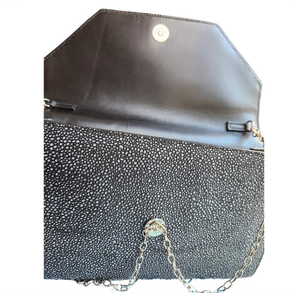 Nordstrom Halogen Black Leather Reptile embossed handbag
